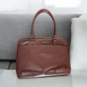 Elegant Brown Faux Leather Laptop Bag with Structured Design
